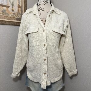 Anthropologie Maeve Cream Bubble Knit Shacket Women’s Size Small